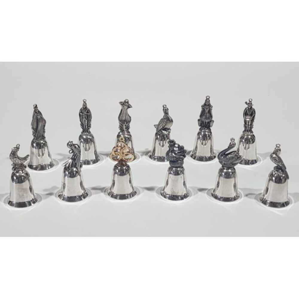 Reed & Barton Twelve Days of Christmas Bells Silver Plated With Boxes Set of 12